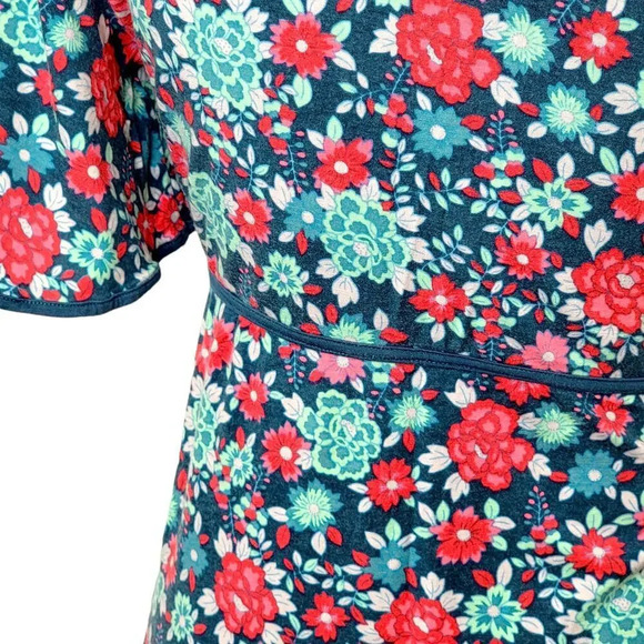 FREE PEOPLE Women's Cutout Keyhole Knit Floral Mini Dress Size Small Teal - Picture 8 of 13